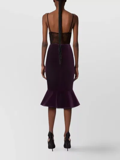 Nina Ricci Knee Length Velvet Skirt With Ruffled Hem In Purple