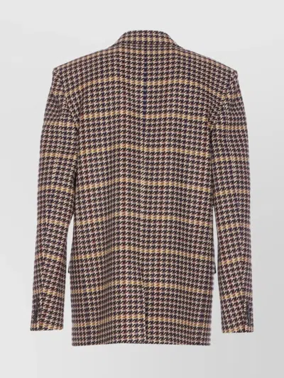 Saint Laurent Brown Double-breasted Jacket With Notched Revers And All-over Check Motif In Wool Woman