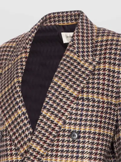 Saint Laurent Brown Double-breasted Jacket With Notched Revers And All-over Check Motif In Wool Woman