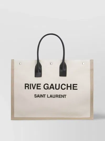 Saint Laurent Rectangular Canvas Tote Bag With Expandable Sides In Neutral