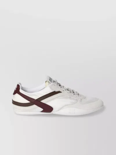 Miu Miu Women Two-tone Tech Fabric And Suede Gymnasium Sneakers In White