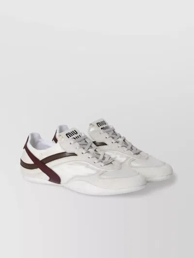 Miu Miu Women Two-tone Tech Fabric And Suede Gymnasium Sneakers In White