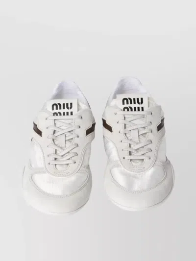 Miu Miu Women Two-tone Tech Fabric And Suede Gymnasium Sneakers In White