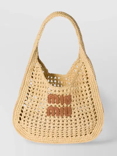 Miu Miu Raffia-effect Woven Hobo Bag In Sand