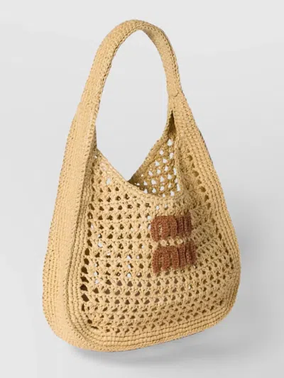 Miu Miu Raffia-effect Woven Hobo Bag In Sand