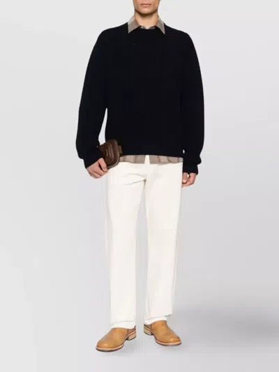 Prada Wool Cable-knit Crew Neck Sweater In Black