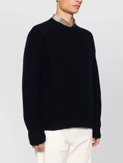 Prada Wool Cable-knit Crew Neck Sweater In Black