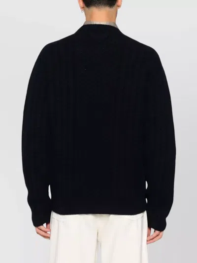 Prada Wool Cable-knit Crew Neck Sweater In Black