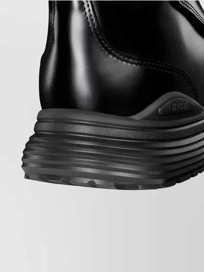 Dior Pull Tab Round Toe Rubber Sole Stitching Accents In Silver