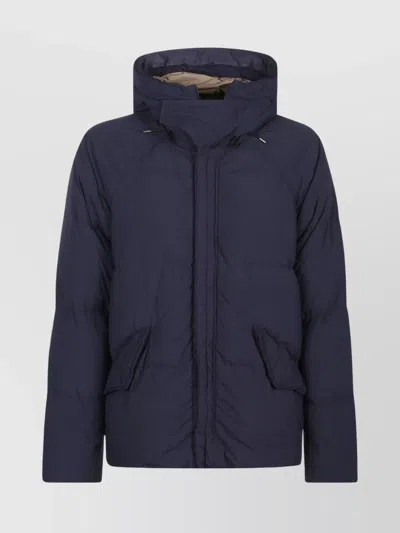 Ten C Down Parka With Hooded Design And Quilted Texture In Blue