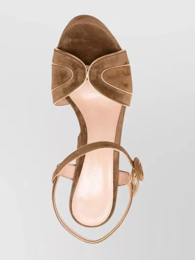 Gianvito Rossi Suede Block Heel Sandals With Platform Sole In Brown