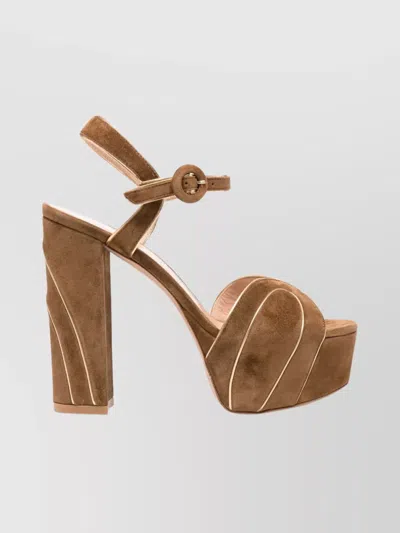 Gianvito Rossi Suede Block Heel Sandals With Platform Sole In Brown