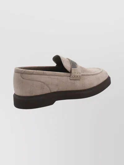 Brunello Cucinelli Crocodile Pattern Penny Strap Loafers In Neutral