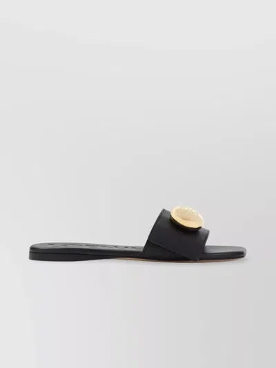 Loewe Leather Open Toe Flat Sole Slippers In Black