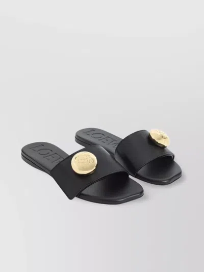 Loewe Leather Open Toe Flat Sole Slippers In Black