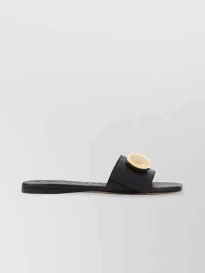 Loewe Leather Open Toe Flat Sole Slippers In Black
