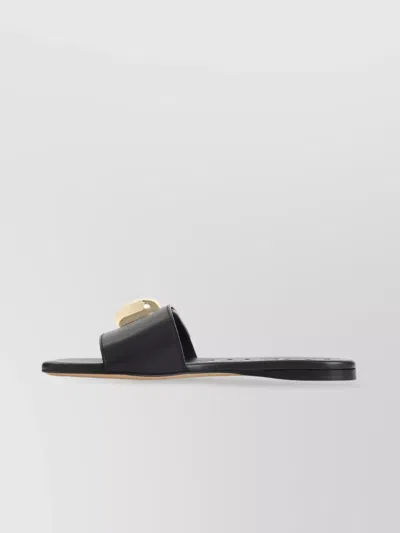 Loewe Leather Open Toe Flat Sole Slippers In Black