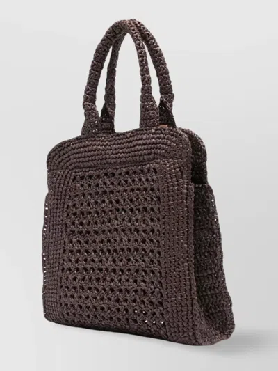 Miu Miu Woven Texture Tote Bag With Dual Handles In Brown