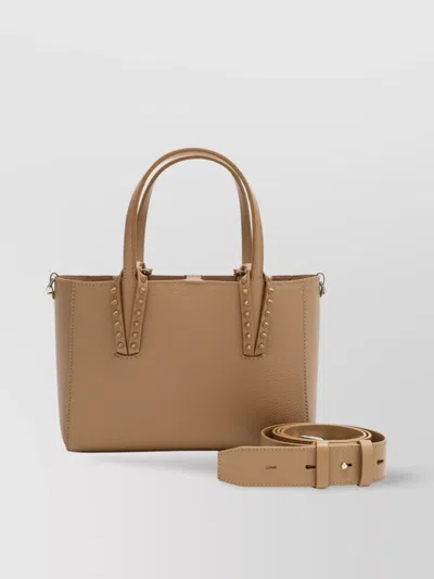 Christian Louboutin Mini Tote Bag With Detachable Strap And Studded Embellishments In Brown