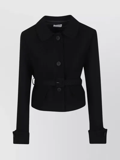 P.a.r.o.s.h Parosh Cropped Wool Jacket With Turn-up Cuffs And Tone-on-tone Belt In Black