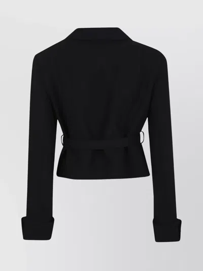 P.a.r.o.s.h Parosh Cropped Wool Jacket With Turn-up Cuffs And Tone-on-tone Belt In Black