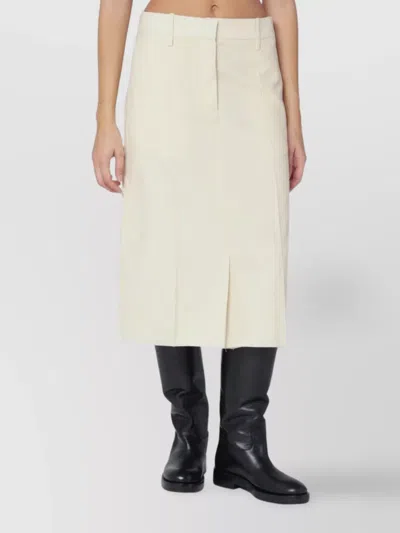 Jil Sander High Waisted Wool Skirt Featuring Slits In White