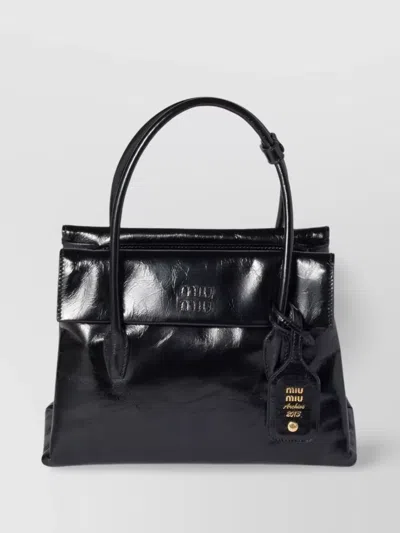 Miu Miu Solitaire Bag In Shiny Leather In Black
