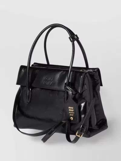 Miu Miu Solitaire Bag In Shiny Leather In Black