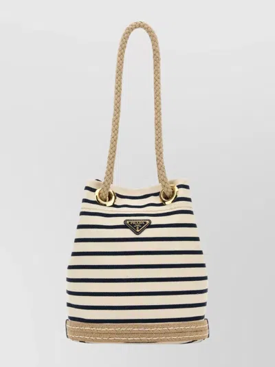 Prada Canvas Bucket Bag Featuring Rope Handles In Multi