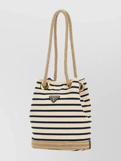 Prada Canvas Bucket Bag Featuring Rope Handles In Multi