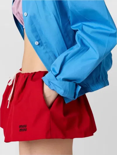 Miu Miu Poplin Mini Flared Skirt With Side Pockets In Red
