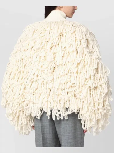 Stella Mccartney Wool Bomber Jacket With Fringes And High Neck In Neutral