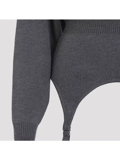 Jean Paul Gaultier High Neck Bat Sleeves Lingerie Garter Pullover Sweater In Gray