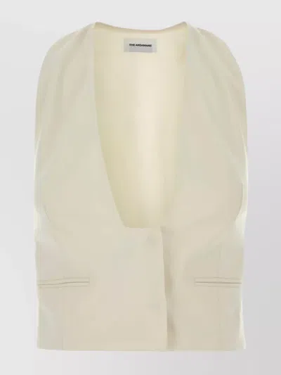 The Andamane Stretch Gabardine Sleeveless Deep V-neck Vest In Neutral