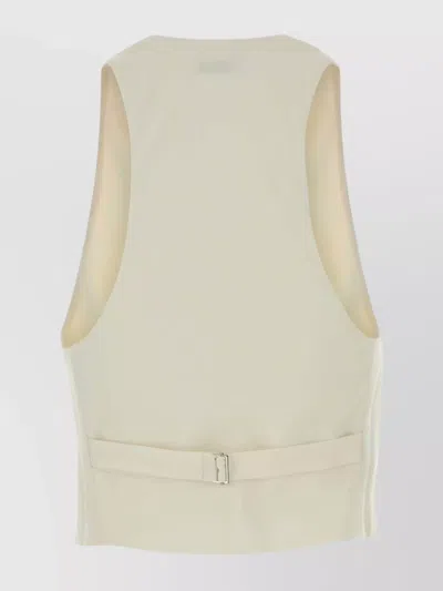 The Andamane Stretch Gabardine Sleeveless Deep V-neck Vest In Neutral