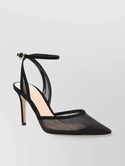 Gianvito Rossi Suede Mesh Pointed Toe Pumps T.085 In Black