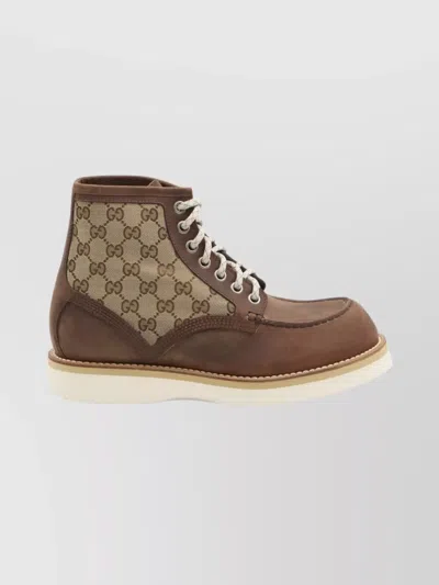 Gucci High-top Round Toe Bootie With Contrast Sole In Brown