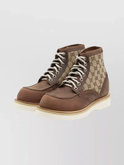 Gucci High-top Round Toe Bootie With Contrast Sole In Brown