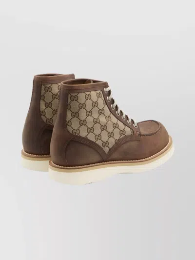 Gucci High-top Round Toe Bootie With Contrast Sole In Brown
