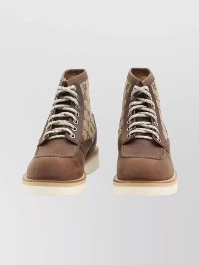 Gucci High-top Round Toe Bootie With Contrast Sole In Brown