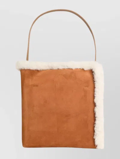 Marni Suede Bag With Shearling Trim And Single Handle In Brown