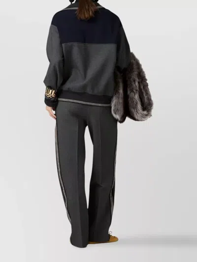 Miu Miu Knit Trousers With Side Stripe Detail In Gray