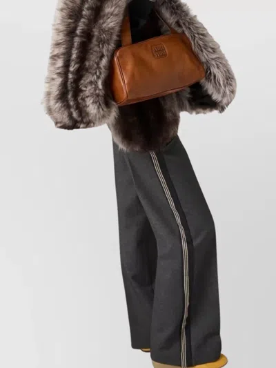 Miu Miu Knit Trousers With Side Stripe Detail In Gray