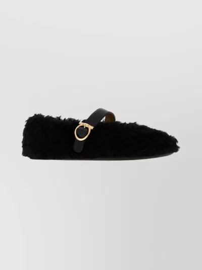 Ferragamo Shearling Ballet Flats In Black