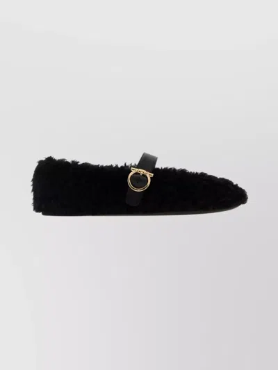Ferragamo Shearling Ballet Flats In Black