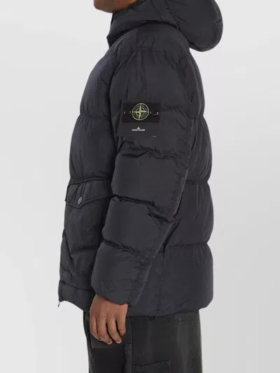Stone Island Blue Down Jacket With Drawstring Hood And Logo Patch On The Sleeve In Tech Fabric Man In Gray