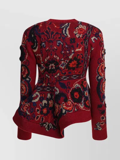 Sacai Womens Bordeaux Floral Wavy-hem Wool Jumper In Red