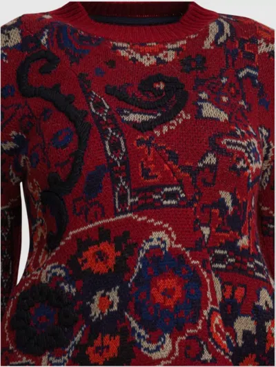 Sacai Womens Bordeaux Floral Wavy-hem Wool Jumper In Red