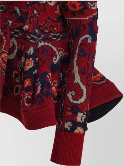 Sacai Womens Bordeaux Floral Wavy-hem Wool Jumper In Red