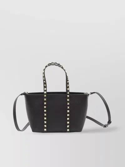 Valentino Garavani Rockstud Mini Tote In Hammered Leather In Black